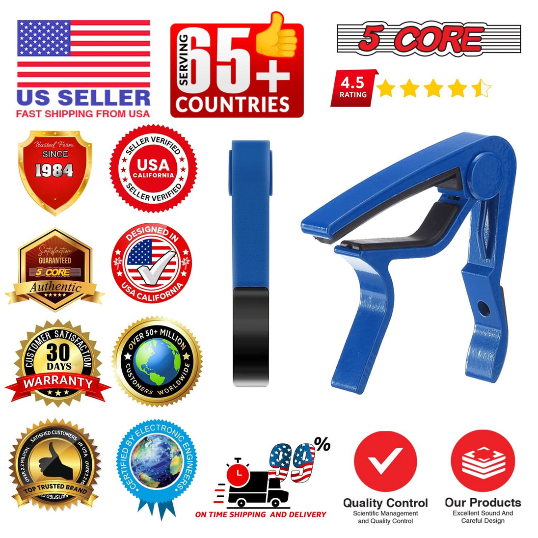 5Core Capo Acoustic Electric Guitar 6 String Kapo Clip For Banjo Mandolin Ukulele