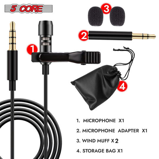 5 Core Microphone 2Pcs Lavalier Mic Wearable Omnidirectional Condenser 3.5mm Body Microfono