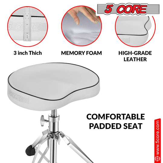 Adjustable saddle-style drummer seat padded stool by 5Core