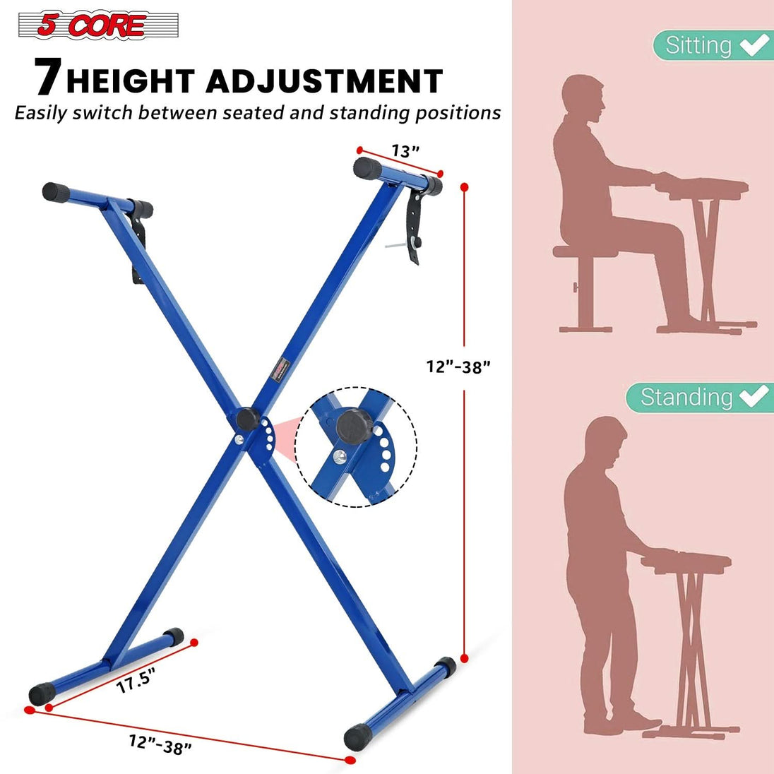 Adjustable blue piano riser single X design by 5Core