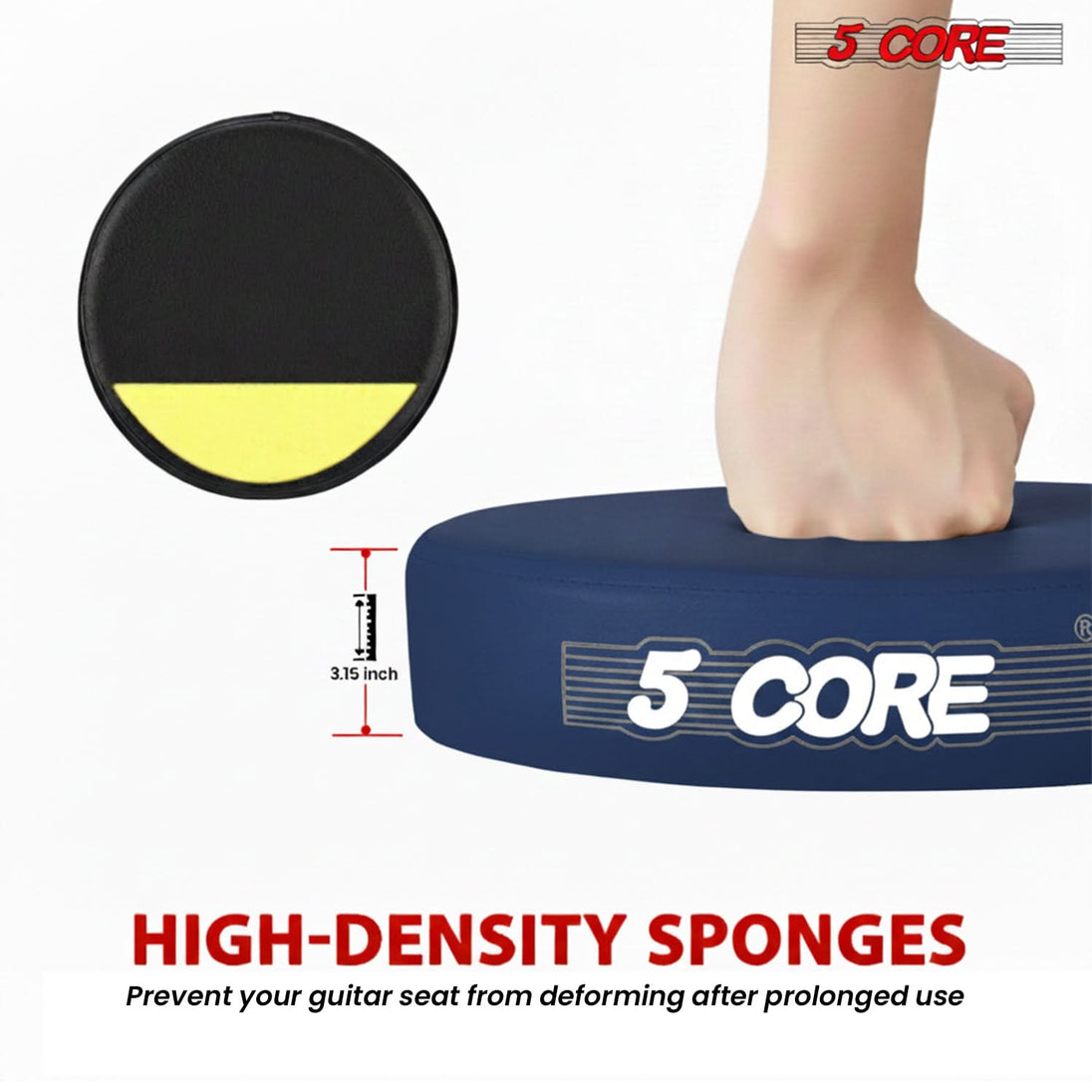 5Core Guitar Stool 3.15" Padded Chair Foldable Heavy Duty Music Seat Built in Foot Rest Guitar Stand