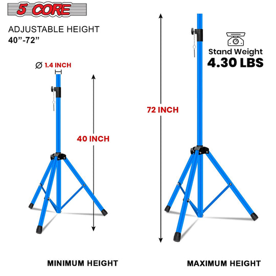 Adjustable blue DJ speaker stand by 5Core with stable tripod legs