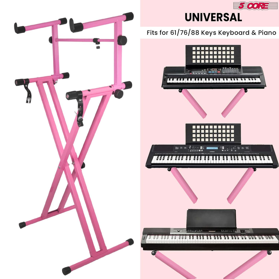 5 Core 2 Tier Keyboard Stand Combo Heavy Duty Adjustable Piano Stand with Extension Arm