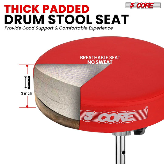 5Core red drum throne padded adjustable stool for drummers and guitar players