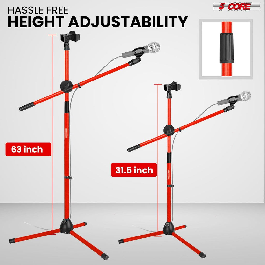 5 Core Mic Stand 2Pcs Floor Height Adjustable Tripod Microphone Stands w Telescoping Boom Arm