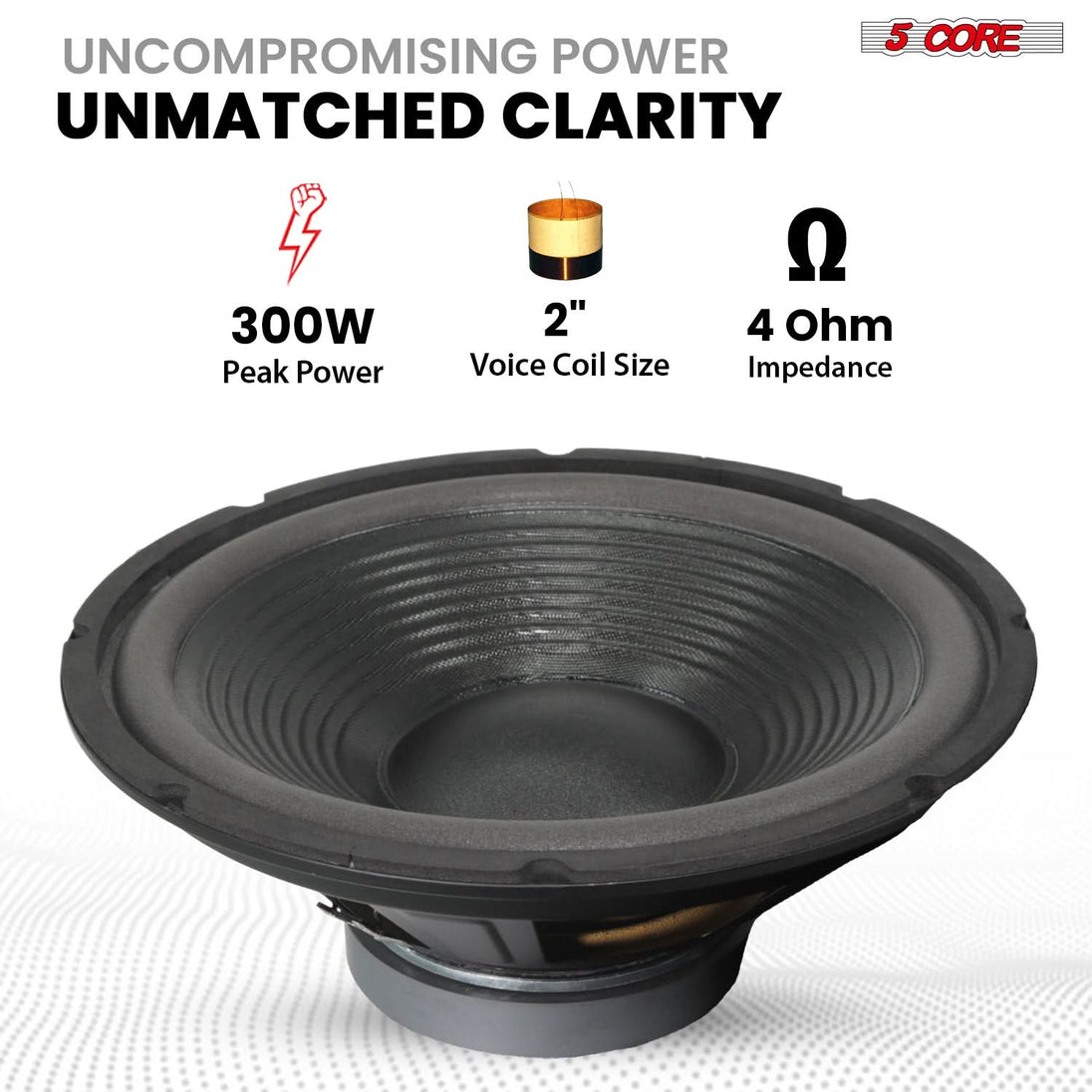5 Core Car Subwoofer 2Pc 300W 12" Deep Bass Replacement Speaker 4Ohm 40 - 3.5 KHz Component Sub Woofer