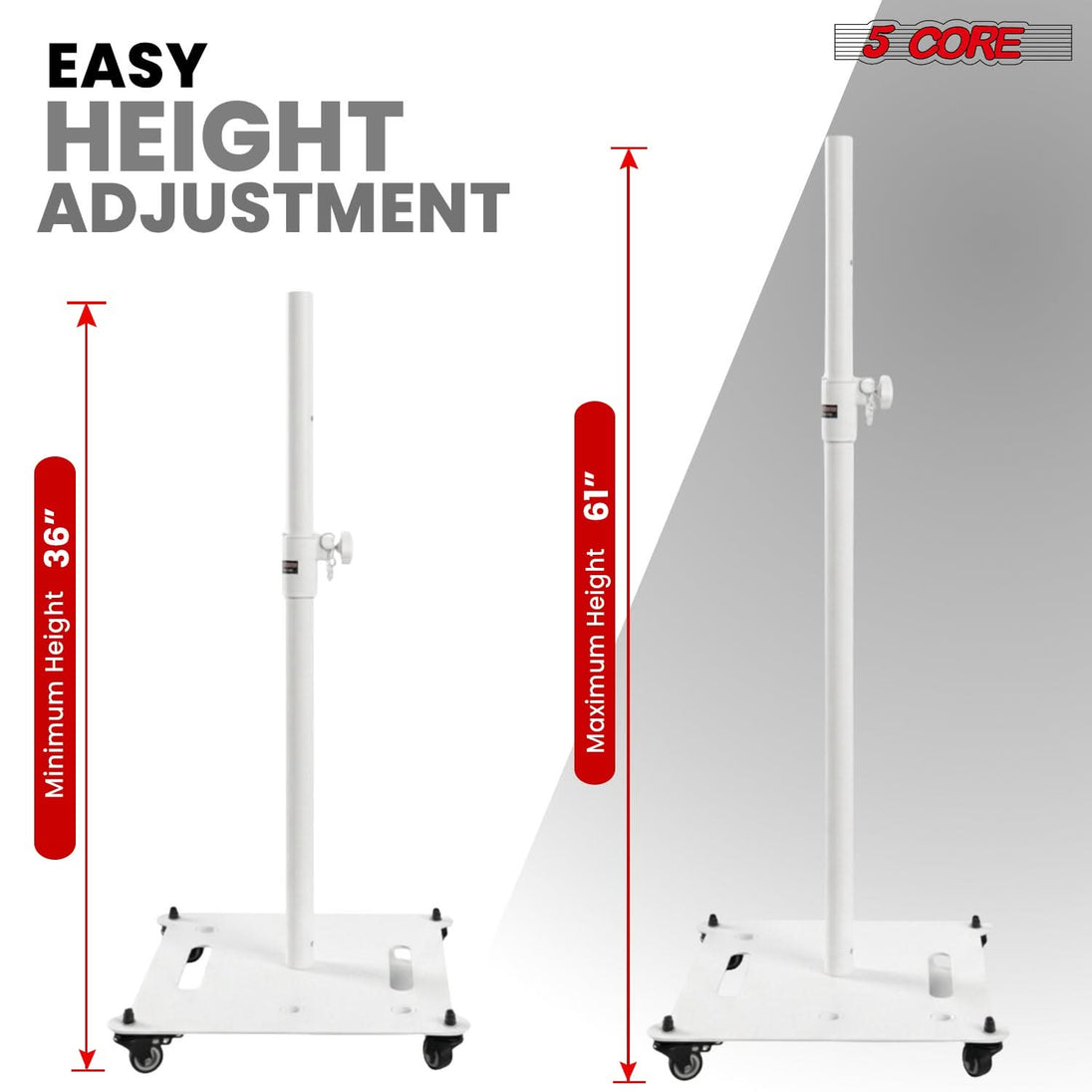 5Core Speaker Stand 2Pc Heavy Duty Adjustable Height 61" DJ PA Stands 35mm Mount 100Lb Capacity