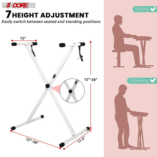 White adjustable single X piano riser by 5Core
