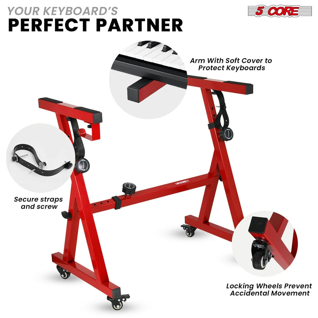 5 Core Keyboard Stand Dual X Shape Adjustable Foldable Portable Key Board Stands w Locking Strap