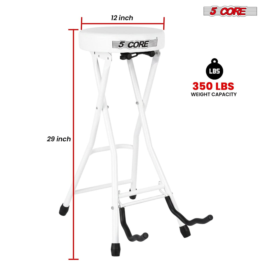 5Core Guitar Stool 3.15" Padded Chair Foldable Heavy Duty Music Seat Built in Foot Rest Guitar Stand