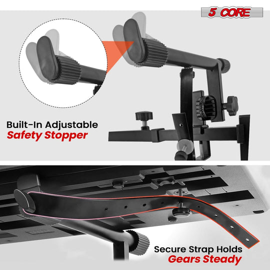 Adjustable second tier keyboard stand extension for music production setups