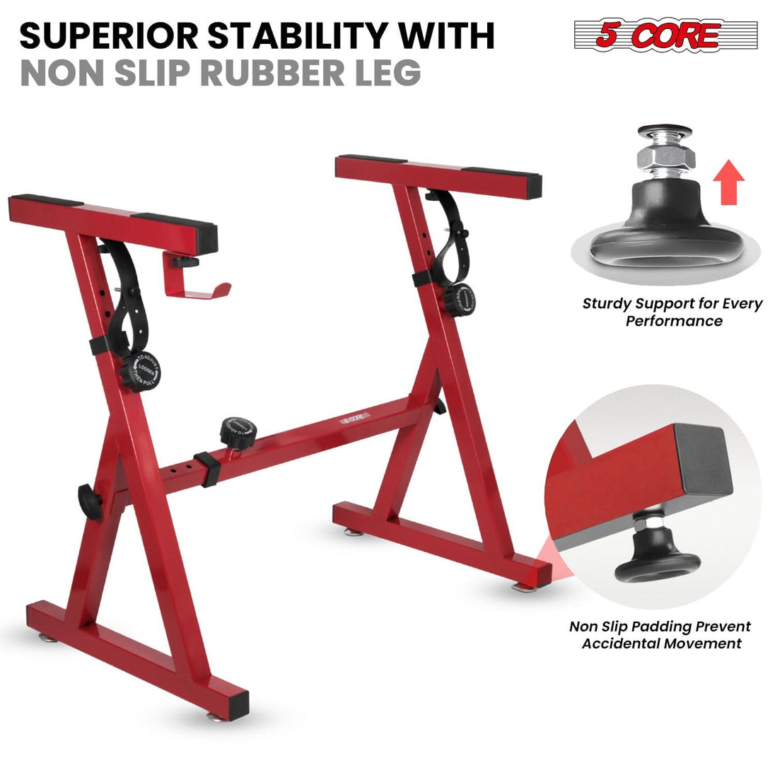 5Core Keyboard Stand Adjustable Height 34.5" Width 32.5” Z Style Electric Piano Riser 250Lb Capacity