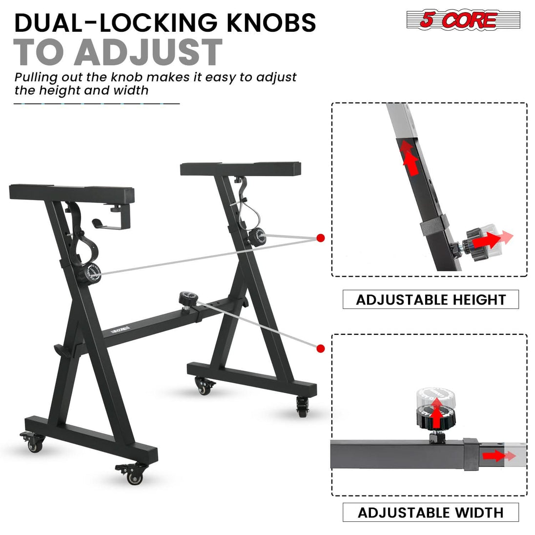 5 Core Keyboard Stand Piano Riser Z Style Adjustable Height 36.5" & Width 32.5” Sturdy Portable