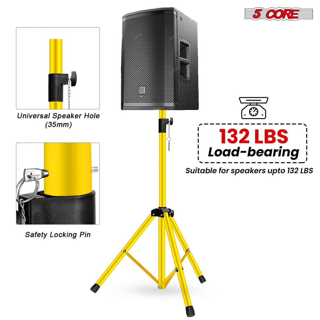 5 Core Speaker Stand 2Pc Adjustable 31 to 36" PA DJ Tripod Stands Heavy Duty w 35mm Pole 132Lb w Bag