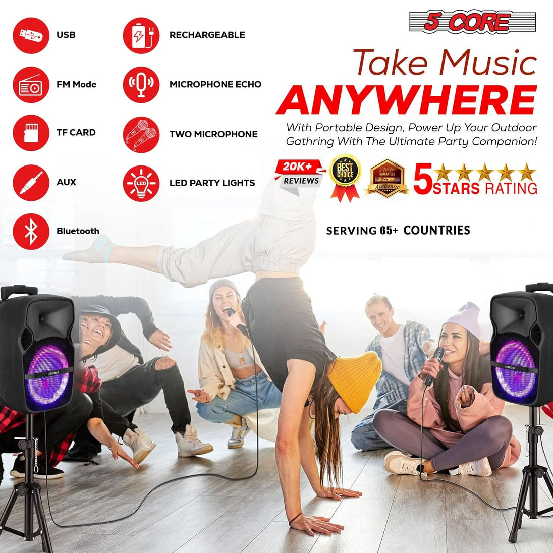 5Core party speaker with built-in battery and wireless mic support