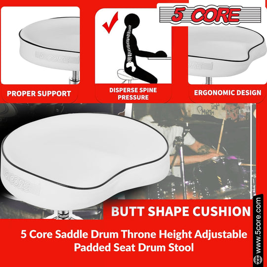 Saddle-style padded drum throne for adult and kid drummers by 5Core