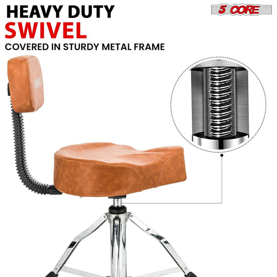 Brown padded stool for drums and guitar with back support by 5Core