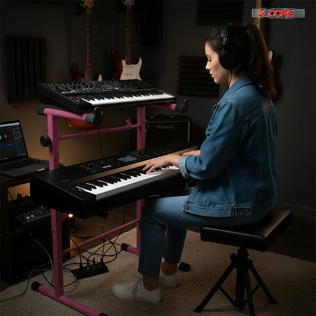 5 Core Keyboard Stand Adapter 2 Tier Adjustable Second Extension Add On for Digital Piano Stands