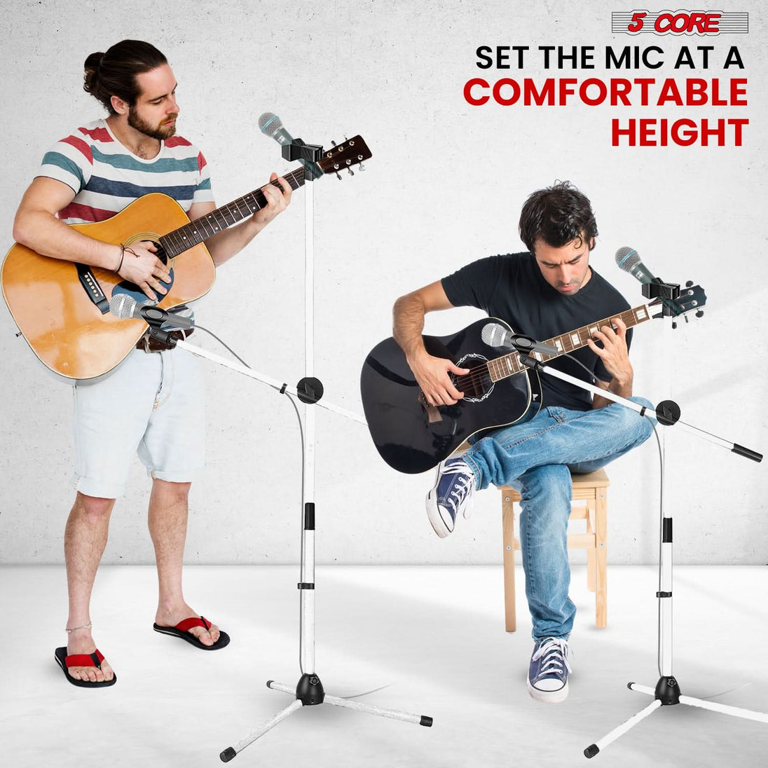 5 Core Mic Stand 2Pcs Floor Height Adjustable Tripod Microphone Stands w Telescoping Boom Arm