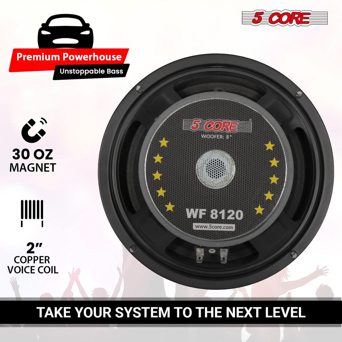5 Core Car Subwoofer 8" 1000W Pro Audio Deep Bass Component Sub Woofer 4Ohm Replacement Loud Speaker