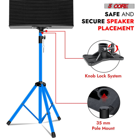 Tripod speaker stand in blue by 5Core for DJ and studio use