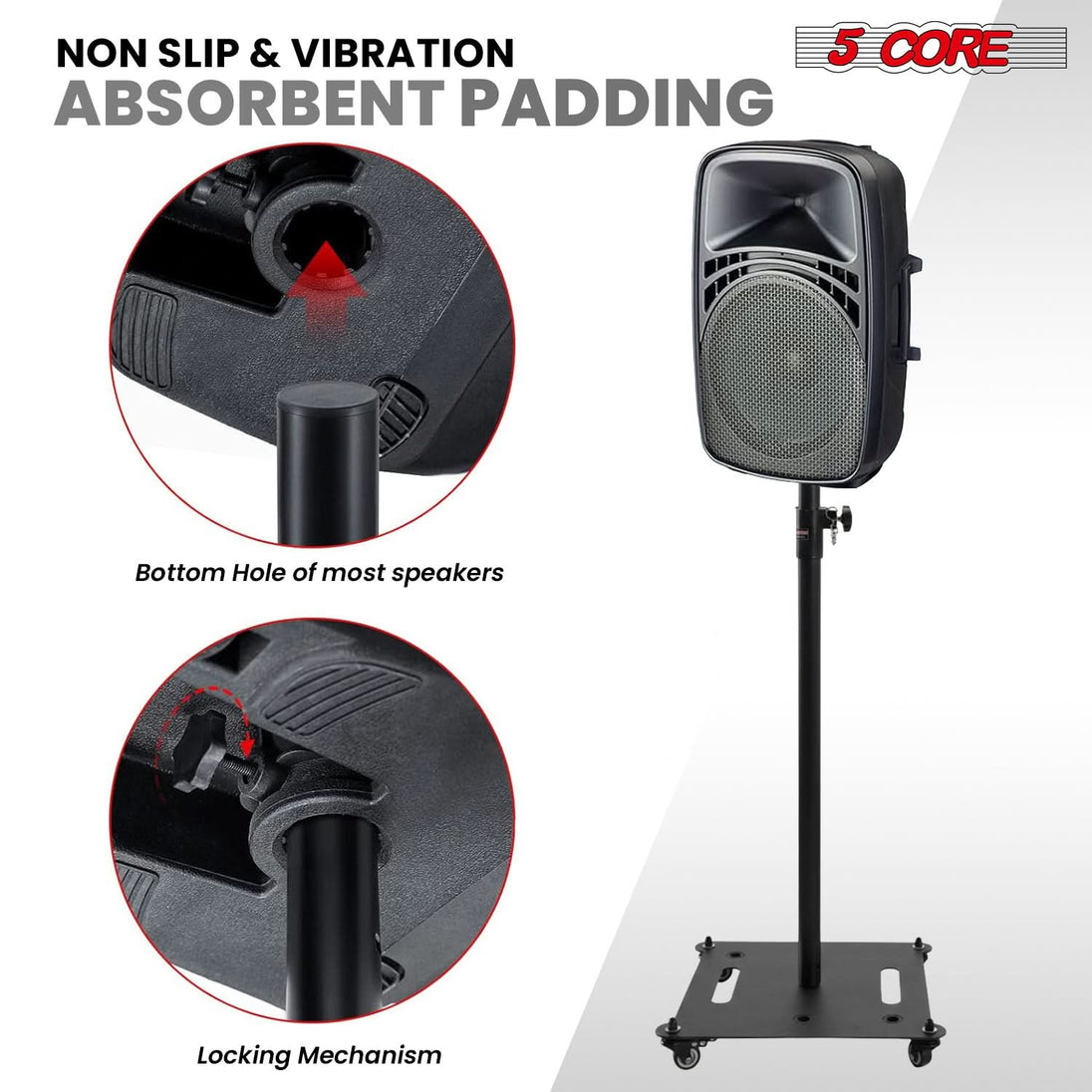 5Core Speaker Stand Heavy Duty Adjustable Height 61" DJ PA Stands 35mm Mount 100Lb Capacity