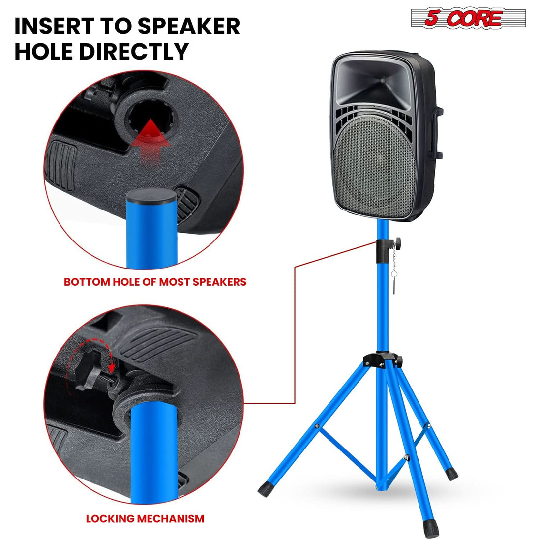 5 Core Speaker Stand 2Pc Adjustable 31 to 36" PA DJ Tripod Stands Heavy Duty w 35mm Pole 132Lb w Bag