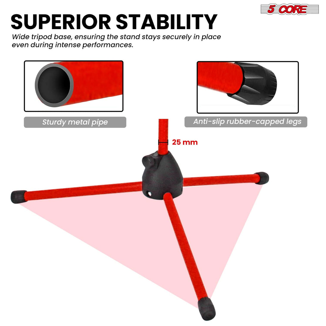 5 Core Mic Stand 2Pcs Floor Height Adjustable Tripod Microphone Stands w Telescoping Boom Arm