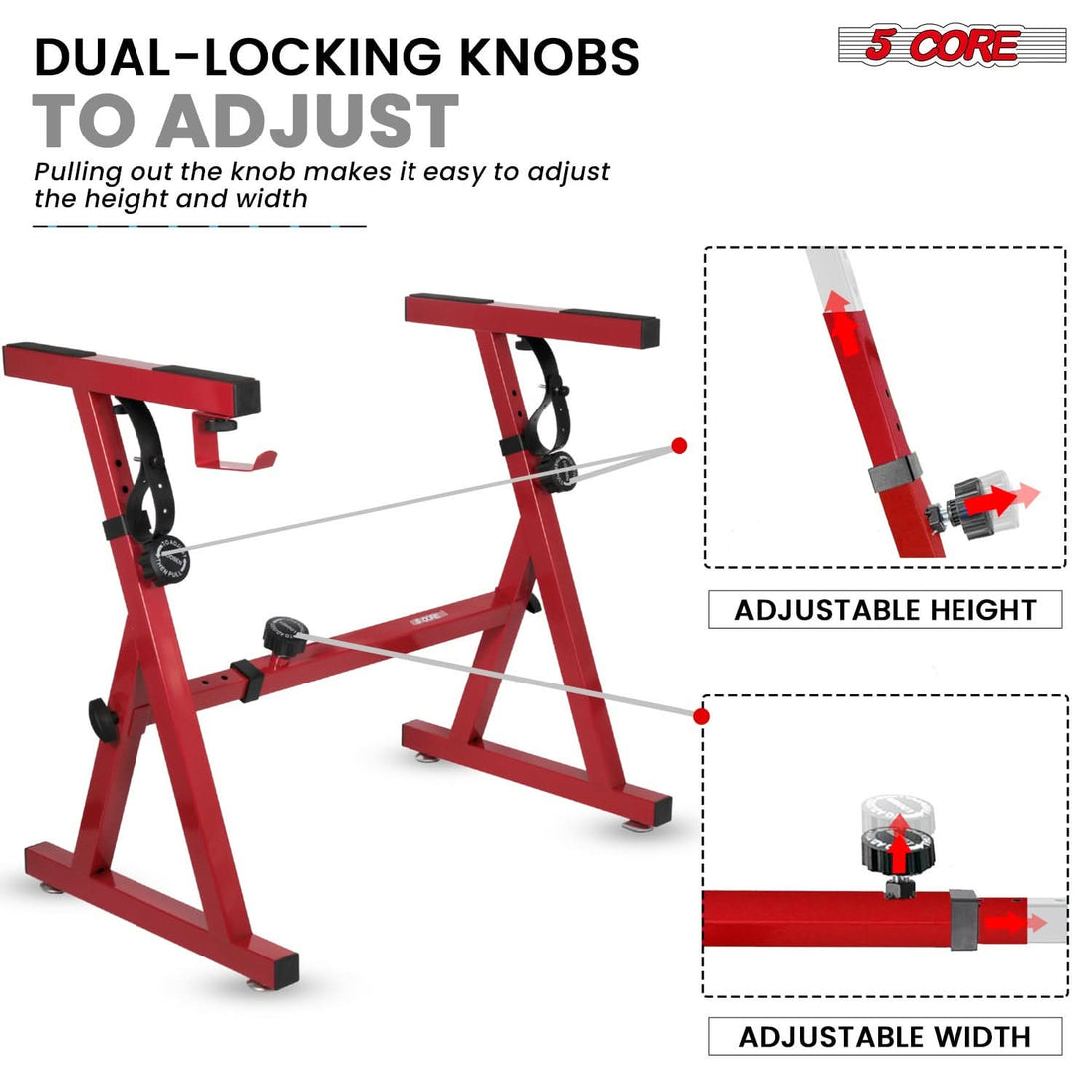 5Core Keyboard Stand Adjustable Height 34.5" Width 32.5” Z Style Electric Piano Riser 250Lb Capacity