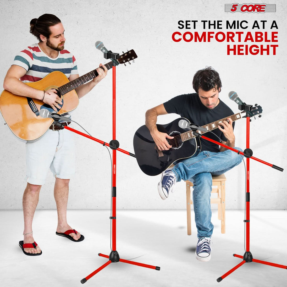 5 Core Mic Stand 2Pcs Floor Height Adjustable Tripod Microphone Stands w Telescoping Boom Arm