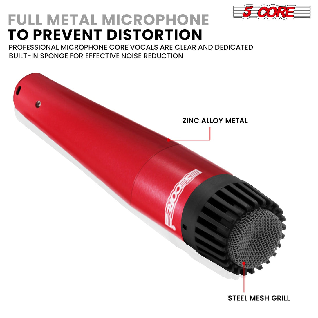 5 Core Drum Microphone Kit 9Pc All Metal Drummer Mics Tom/Snare & Cymbals Wired Instrument Drums Set