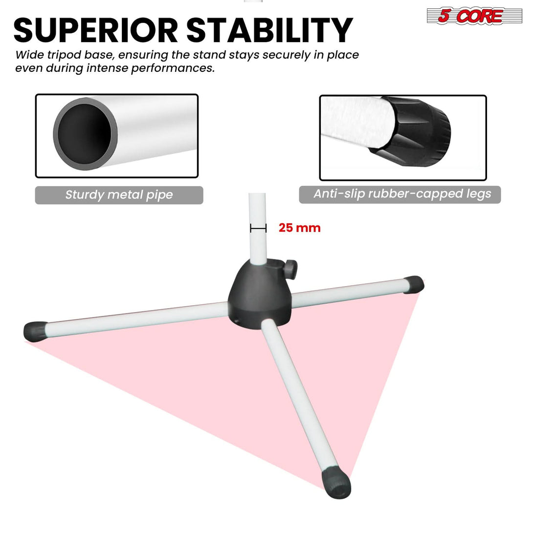 5 Core Mic Stand 2Pcs Floor Height Adjustable Tripod Microphone Stands w Telescoping Boom Arm