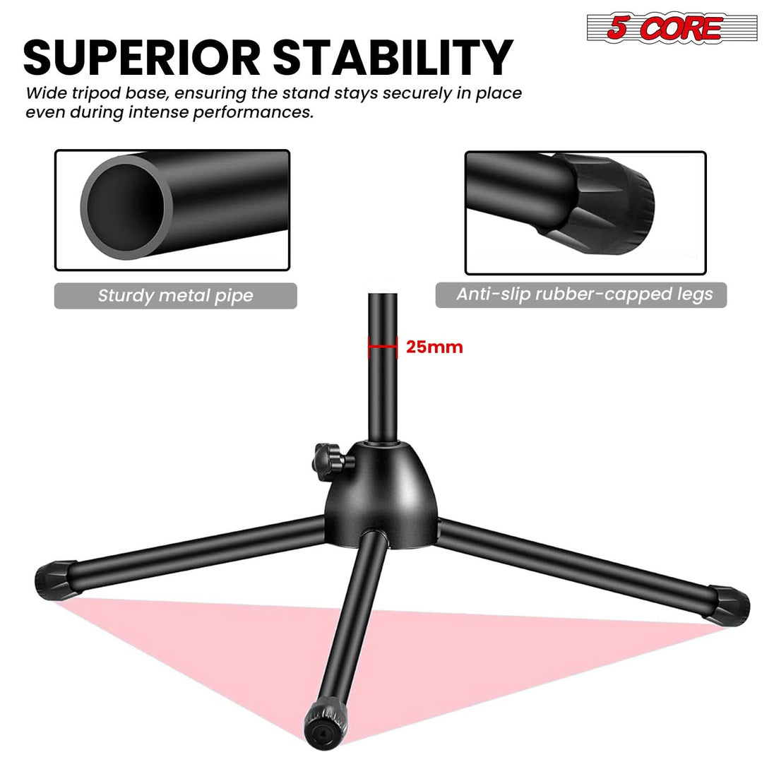 5 Core Mic Stand 2Pcs Floor Height Adjustable Tripod Microphone Stands w Telescoping Boom Arm