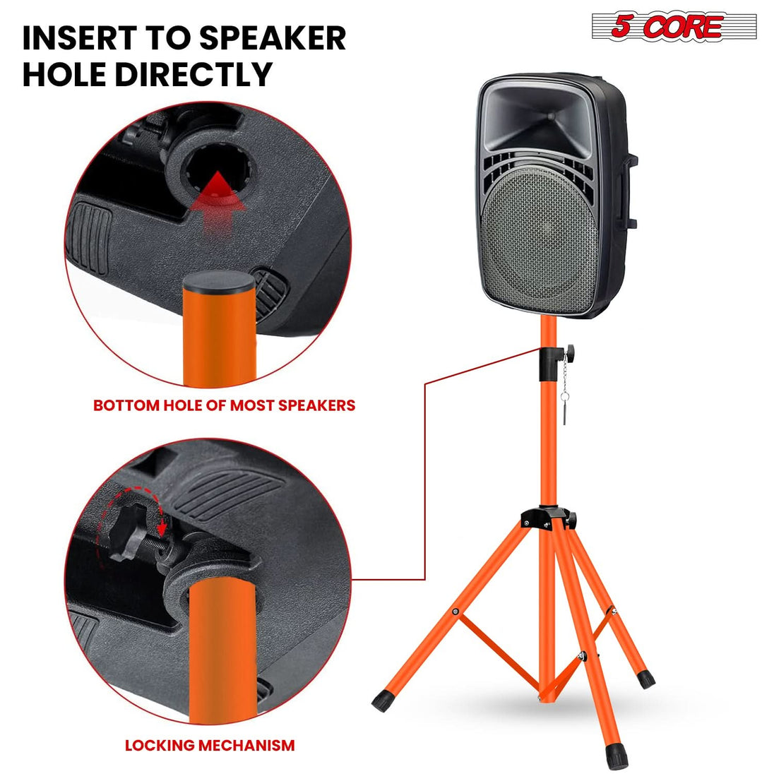 5 Core Speaker Stand Adjustable 31 to 54" PA DJ Tripod Stands Heavy Duty w 35mm Insert 132 Lbs