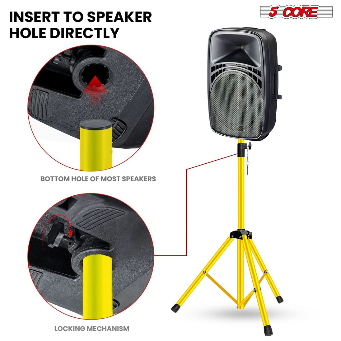 5 Core Speaker Stand 2Pc Adjustable 31 to 36" PA DJ Tripod Stands Heavy Duty w 35mm Pole 132Lb w Bag