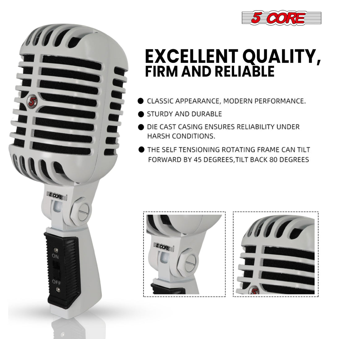 5 Core Retro Dynamic Vocal Iconic Microphone Vintage Style Classic Cardioid Unidirectional Mic
