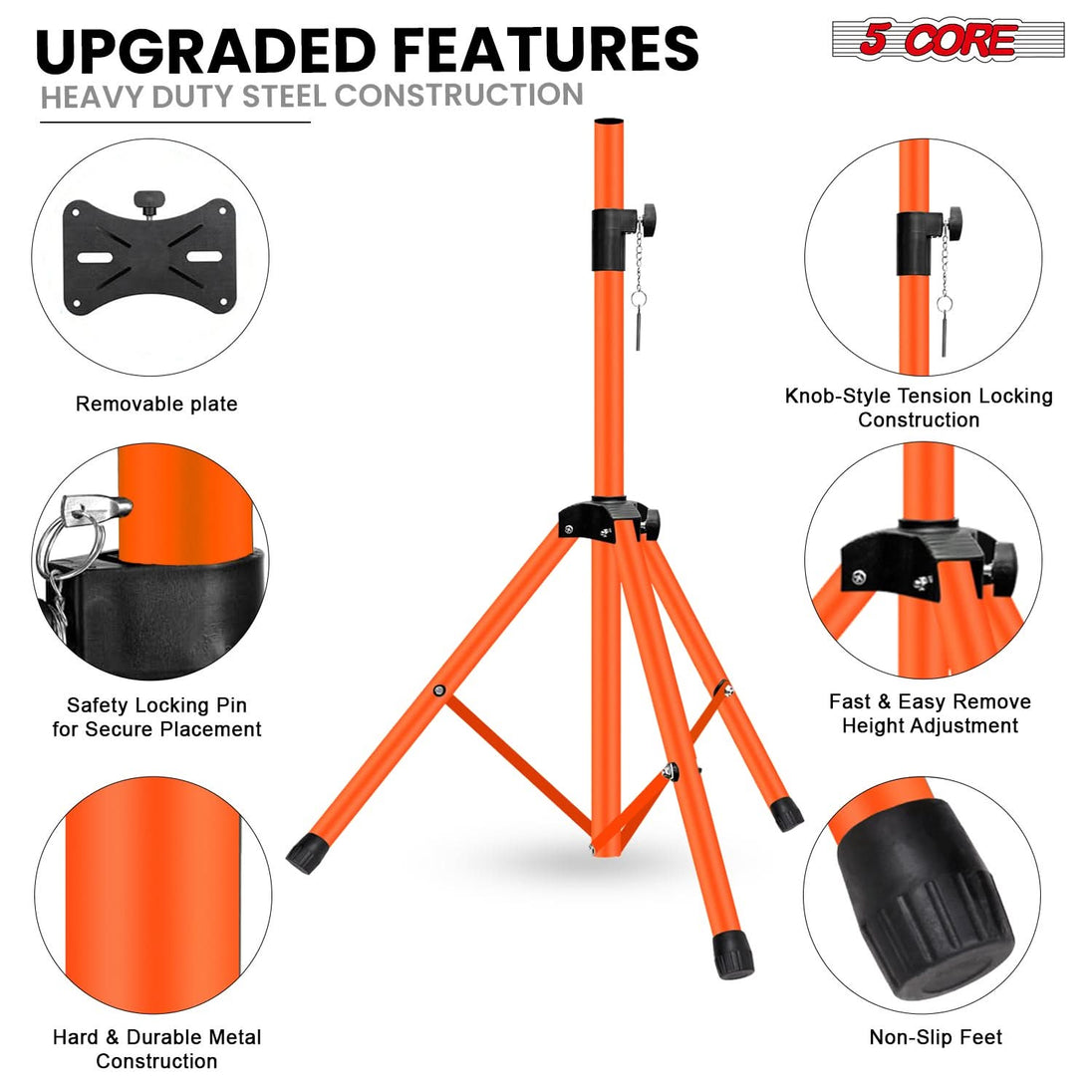 5 Core Speaker Stand Adjustable 31 to 54" PA DJ Tripod Stands Heavy Duty w 35mm Insert 132 Lbs