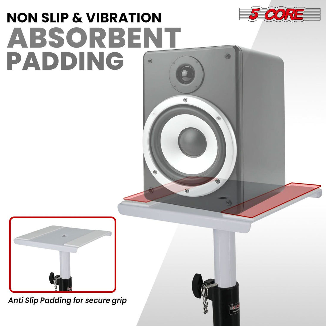 5 Core Speaker Stand 2Pc Heavy Duty Adjustable Telescoping Height 59.5" Triangle Base 100Lb Capacity