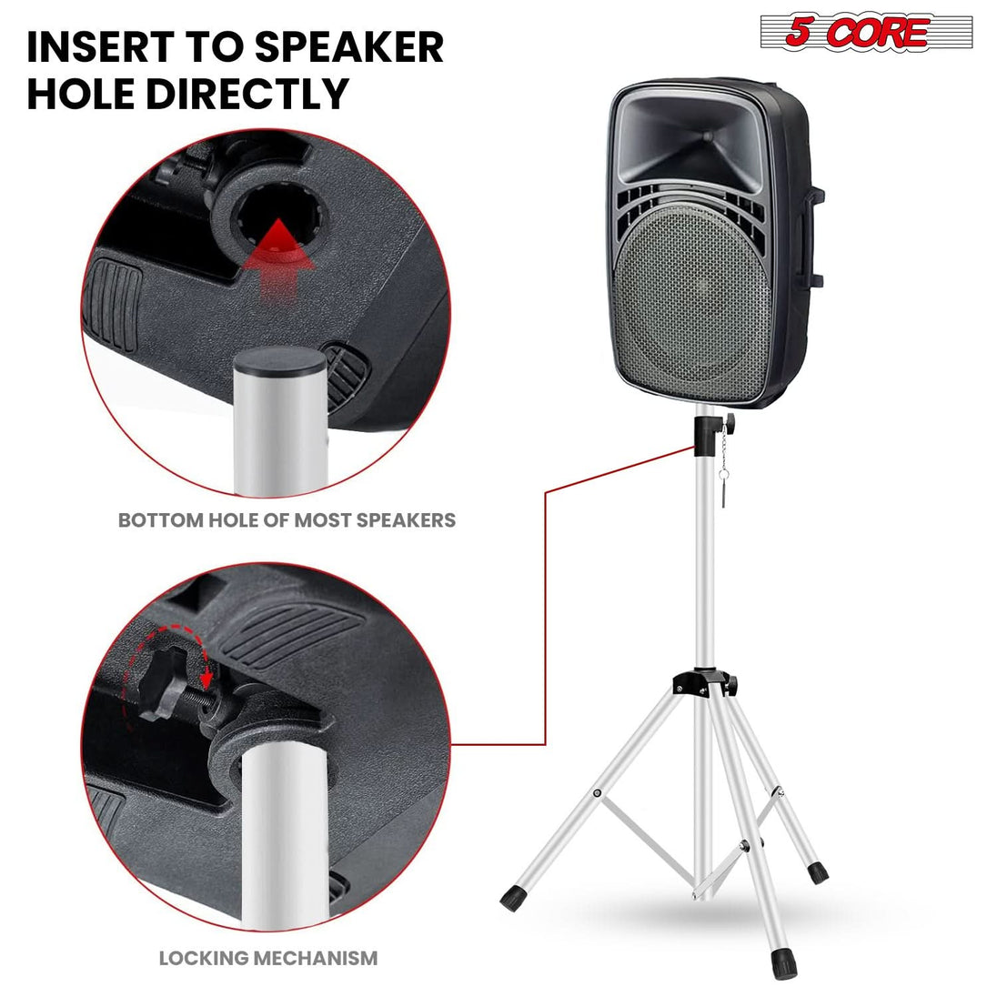 5 Core Speaker Stand Adjustable 31 to 36" PA DJ Tripod Stands Heavy Duty w 35mm Insert 132 Lbs