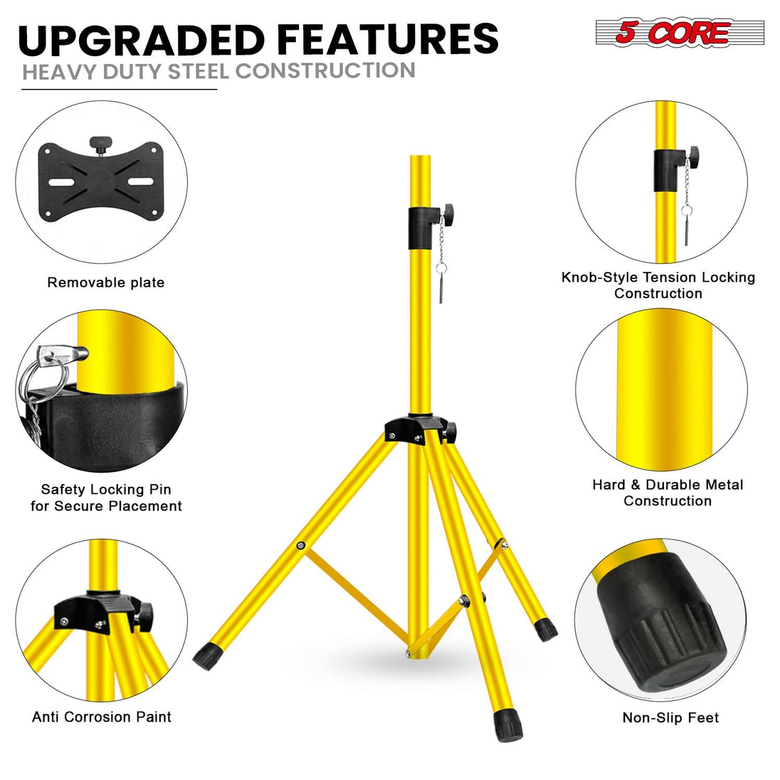 5 Core Speaker Stand 2Pc Adjustable 31 to 36" PA DJ Tripod Stands Heavy Duty w 35mm Pole 132Lb w Bag