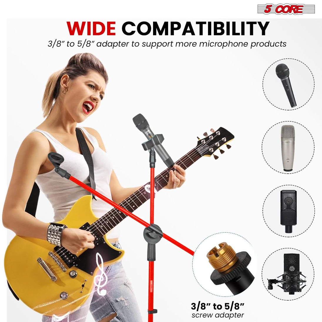 5 Core Mic Stand 2Pcs Floor Height Adjustable Tripod Microphone Stands w Telescoping Boom Arm