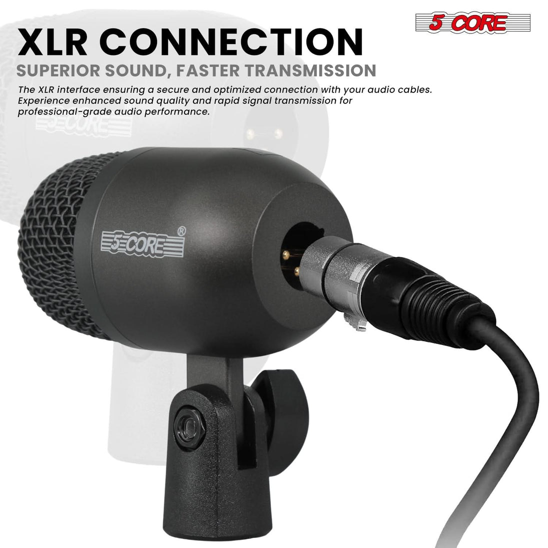 5 Core Drum Microphone Kit 7Pc All Metal Drummer Mics Tom/Snare & Cymbals Wired Instrument Drums Set