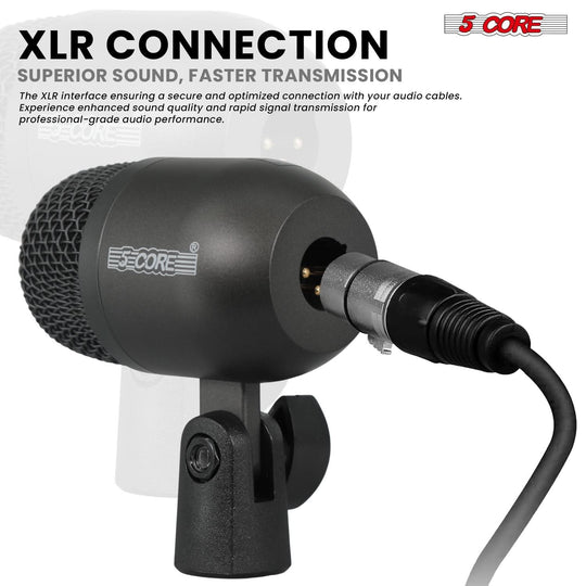 5 Core Drum Microphone Kit 7Pc All Metal Drummer Mics Tom/Snare & Cymbals Wired Instrument Drums Set