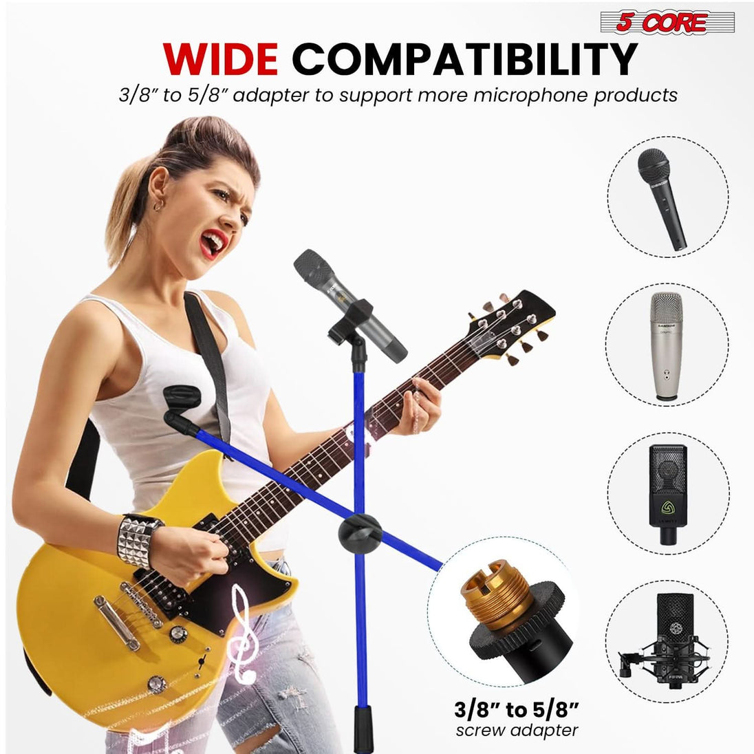 5 Core Mic Stand Floor Height Adjustable Tripod Microphone Stands w Extending Telescoping Boom Arm