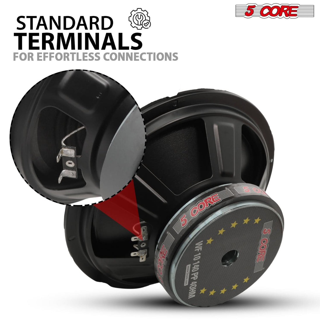 5 Core Car Subwoofer 2Pc 10" 3000W Pro Audio Deep Bass Component Sub Woofer 4Ohm Replacement Speaker