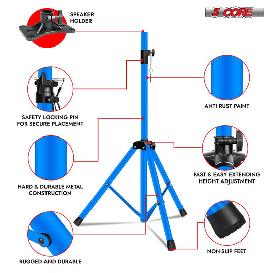 Professional speaker stand in blue by 5Core with adjustable height