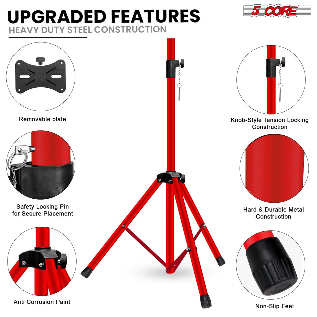 5 Core Speaker Stand 2Pc Adjustable 31 to 36" PA DJ Tripod Stands Heavy Duty w 35mm Pole 132Lb w Bag
