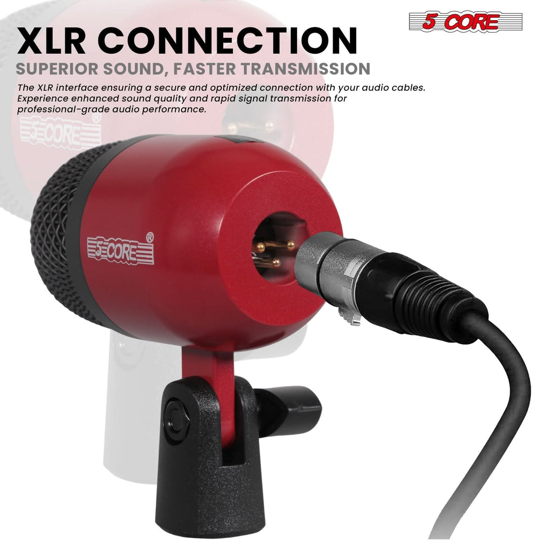 5 Core Drum Microphone Kit 7Pc All Metal Drummer Mics Tom/Snare & Cymbals Wired Instrument Drums Set