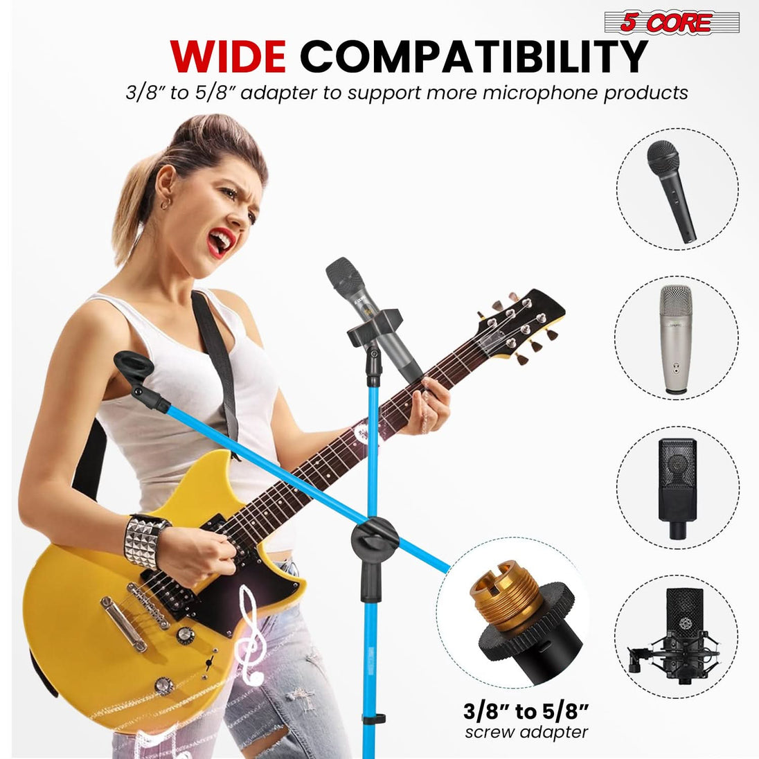 5 Core Mic Stand 2Pcs Floor Height Adjustable Tripod Microphone Stands w Telescoping Boom Arm