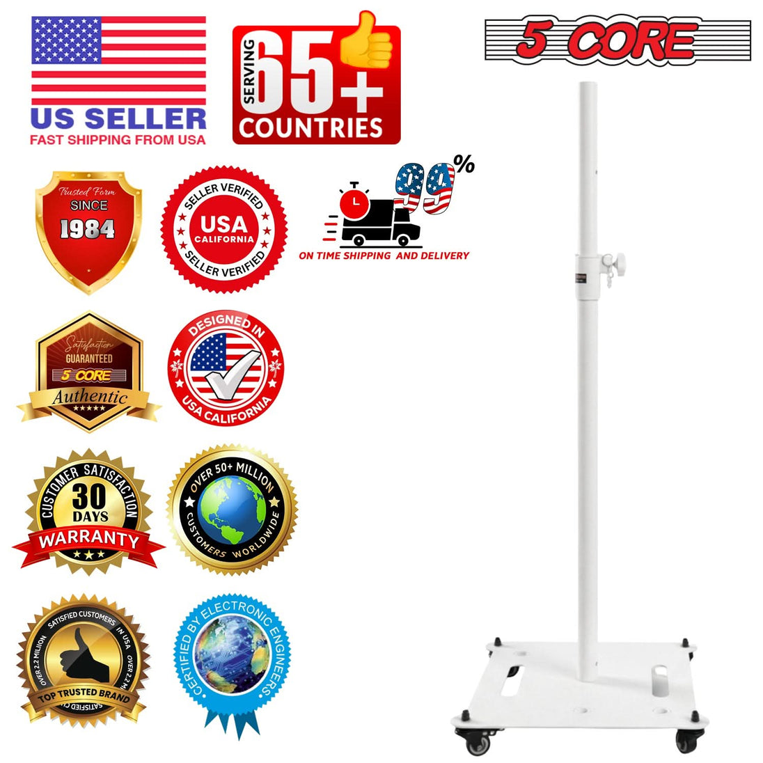 5Core Speaker Stand 2Pc Heavy Duty Adjustable Height 61" DJ PA Stands 35mm Mount 100Lb Capacity